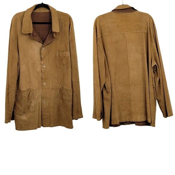 Mens Vintage 70's Jacket Leather Lightweight Reversible Western Rodeo Brown 3XT - Picture 4 of 17
